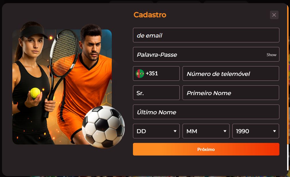 A página de inscrição no site