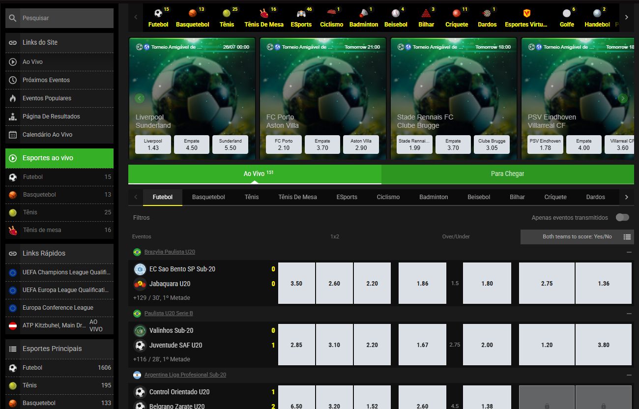 Visão geral do site na versão desktop